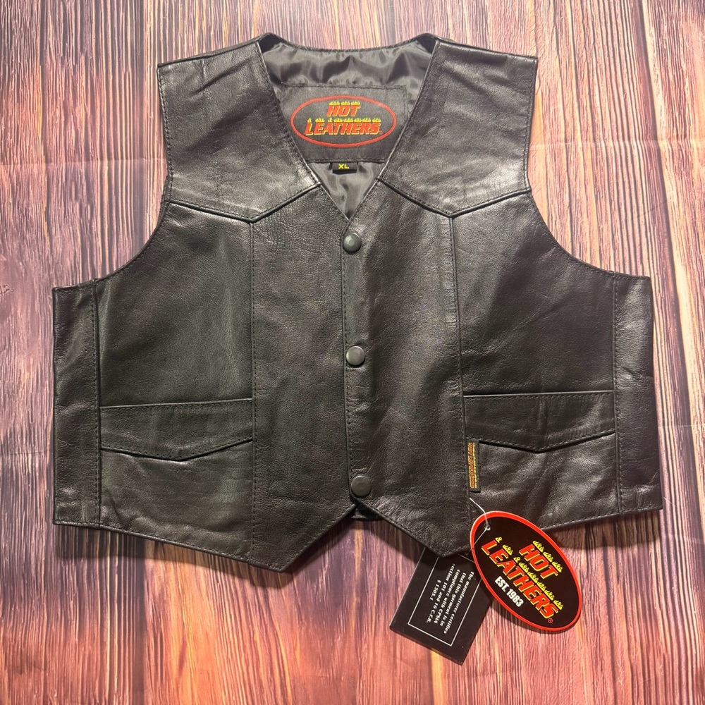 NWT Children’s Black Hot Leathers Biker‎ Western Front Snap Vest XL